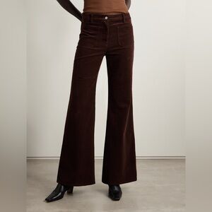 Nili Lotan Size 00 Florence Corduroy Pants High Waist Flare Chocolate Brown NWT